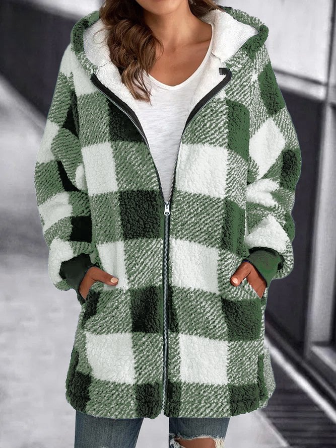 Women Oversized Hoodie Plaid Loose Overcoat - Seldom Seen Styles