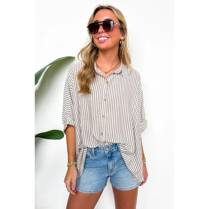 JoJo Striped Button Down Oversized Top - BACK IN STOCK