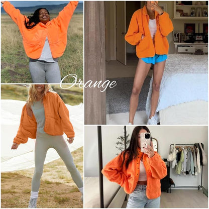 Women's Fuzzy Sherpa Fleece Jacket Winter Spring Coat Warm Button-Down Nurse Outfit for Fall & Daily Wear