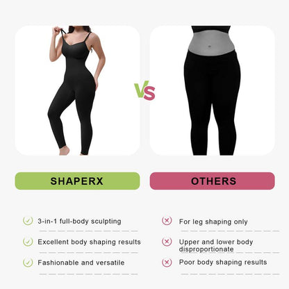 SHAPERX  Full Body Shapewear Tummy Control High Waisted Leggings Stretchy Bodysuit Black Sculpting
