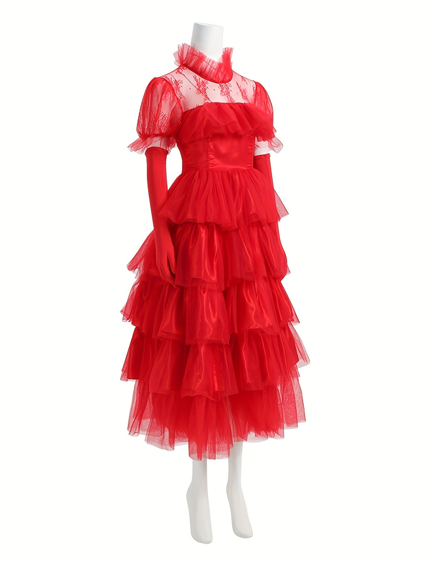 A Lady Gothic Style Red Wedding Dress，Lydia·Dietz Halloween Cosplay Costume Long Tower Skirt