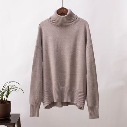 Turtleneck Sweater for Women Autumn and Winter Loose Sweater Classic Versatile Solid Color Pullover Sweater