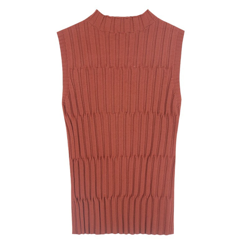 Summer New Retro Half Turtleneck Slim Sweater for Women Sleeveless Versatile Bottoming Vest Top