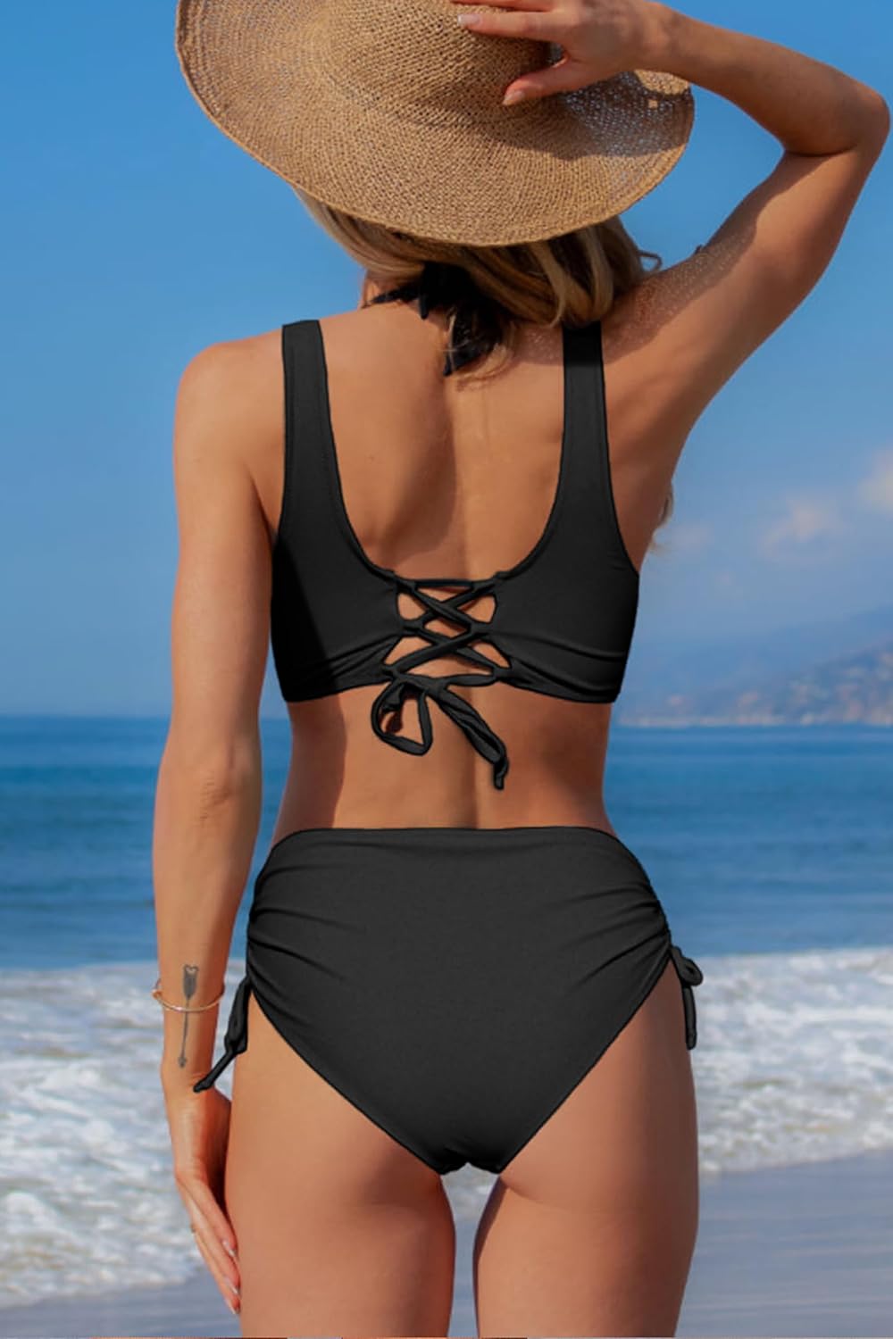 Women's High Waisted Bikini Twist Front Tie Back 2 Piece Swimsuits - Seldom Seen Styles