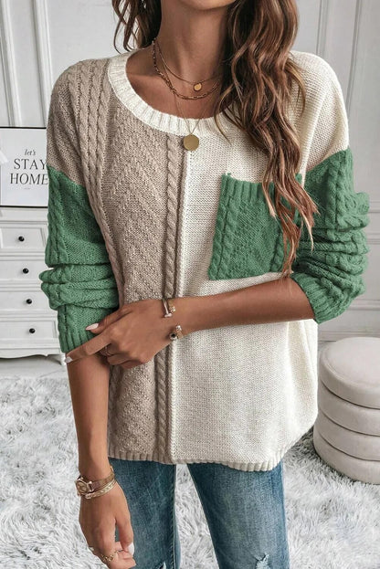 Amazon New Sweater European and American Women's Clothing Casual Patchwork Pocket Pullover Sweater Top Women's Sweater