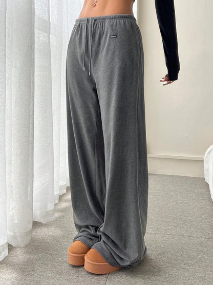 Women's Solid Drawstring Waist Fleece Sweatpants, Loose Casual Comfy Pants for Daily Wear, Going Out Bottoms, Ladies Fall & Winter Trousers, Baggy Pants, Casual Fashion Pants, Casual Chic Trousers