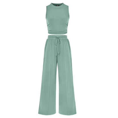 Women's Ribbed Sleeveless Two-Piece Set | Resort Style Casual Suit