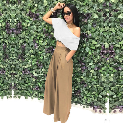 Women's Plain Plicated Pocket Wide Leg Pants, Casual Comfy High Waist Trousers for Summer, Ladies Bottoms for Daily Wear