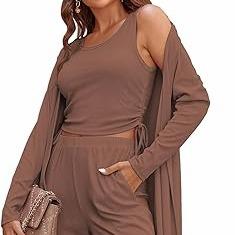 Cozy New  Women's 3 Piece Knit Lounge Set Long Sleeve Cardigan Sleeveless Top Pants Sweatsuit S-XXL - Seldom Seen Styles