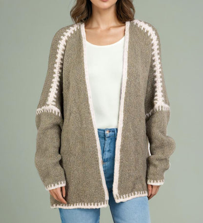 Nordic Foreign Trade Cross-Border Autumn and Winter New ins Style Thick Needle Imitation Woolen Knitted Sweater Coat Solid Color Loose Cardigan