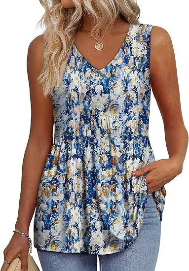 Womens Tank Tops 2025 Flowy Peplum Tops for Women Dressy Sleeveless V Neck Babydoll Tank Tops - Seldom Seen Styles