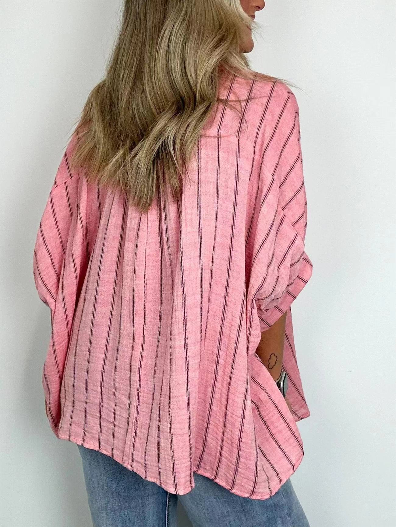 New Striped Printing Loose Casual Shirt Women