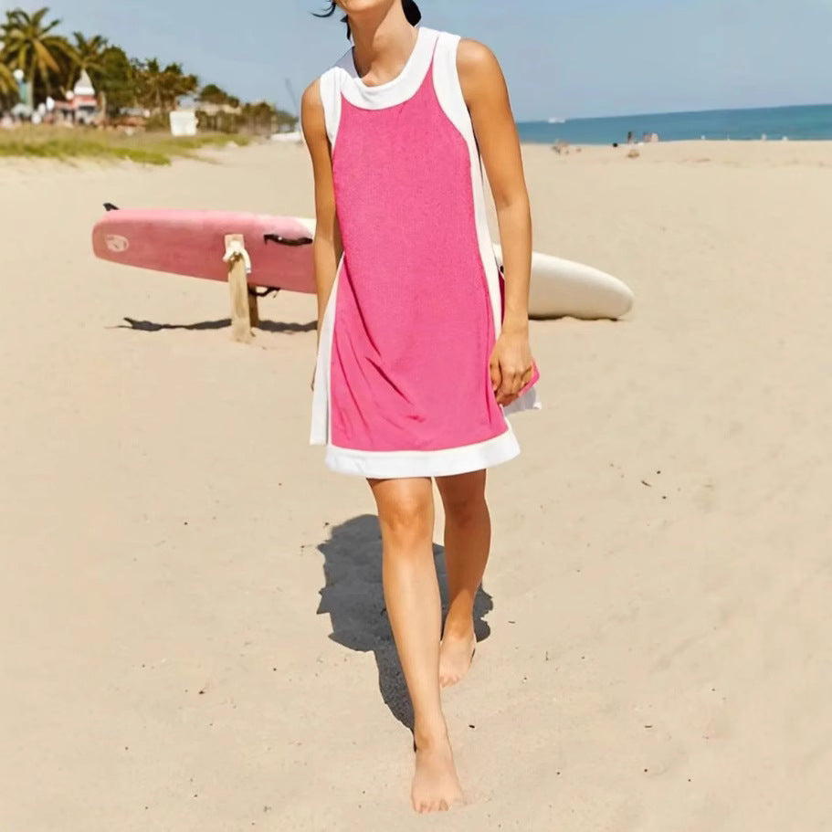 Women's Casual Two Piece Sets Color Block Crewneck Sleeveless Pullover Tops Matching Shorts With Pockets - Seldom Seen Styles