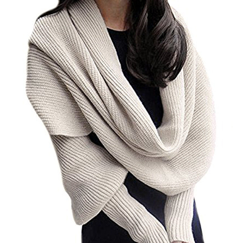 Top-Selling Product Fashion Knitted Scarf Women's Warm Autumn and Winter Wool Shawl Monochrome Sleeve Scarf Factory Direct Supply