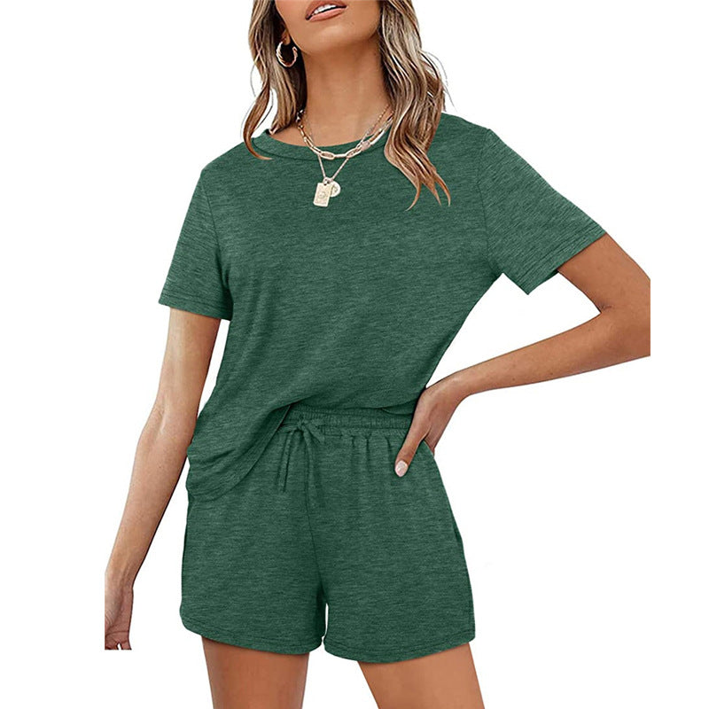 2025Summer New Women's Two-Piece Set Solid Color Short Sleeve T Casual T-shirt and Shorts Set for Women