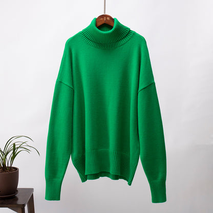 Turtleneck Sweater for Women Autumn and Winter Loose Sweater Classic Versatile Solid Color Pullover Sweater