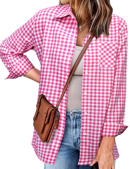 Fall Outfits Long Sleeve Plaid Shirt for Women Flannel Button Down Shirts Buffalo Shackets Business Casual Blouses