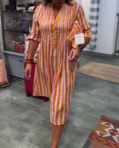 Hemdkleider für Damen, lässig, langärmelig, Button-Down, locker gestreift, Baumwolle, Maxi-Hemdkleid