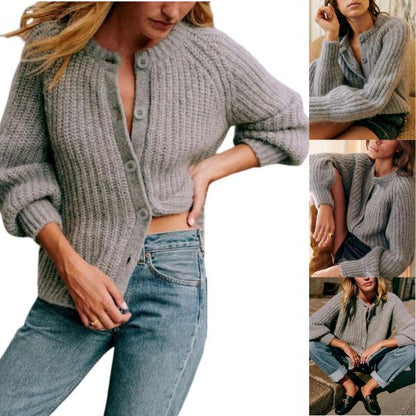 Women's Casual Long Sleeve Crewneck Button Down Cardigan Sweater Knit Outwear