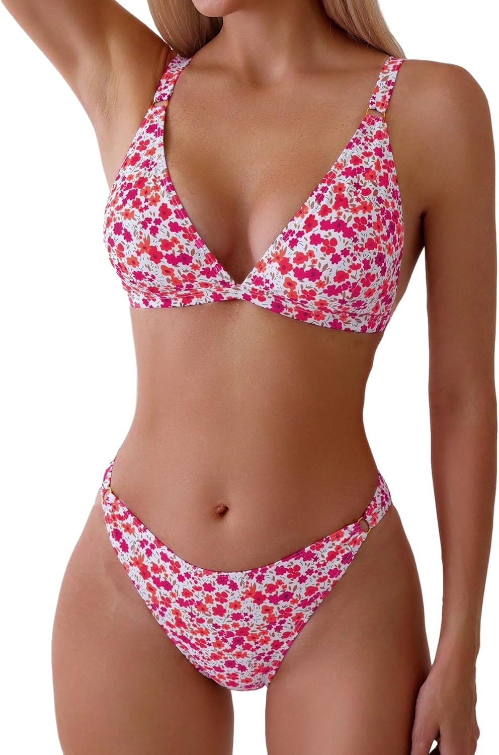 Women's 2 Piece Floral Print Swimsuit Triangle String High Cut Bikini Sets Bathing Suit - Seldom Seen Styles