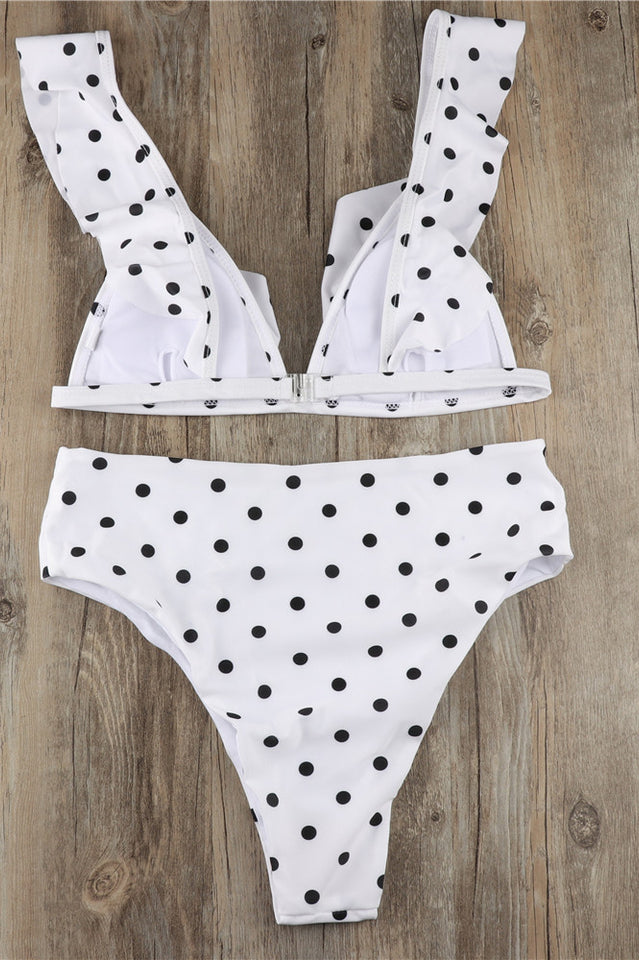 Polka Dot High Waist Ruffle Bikini - Seldom Seen Styles