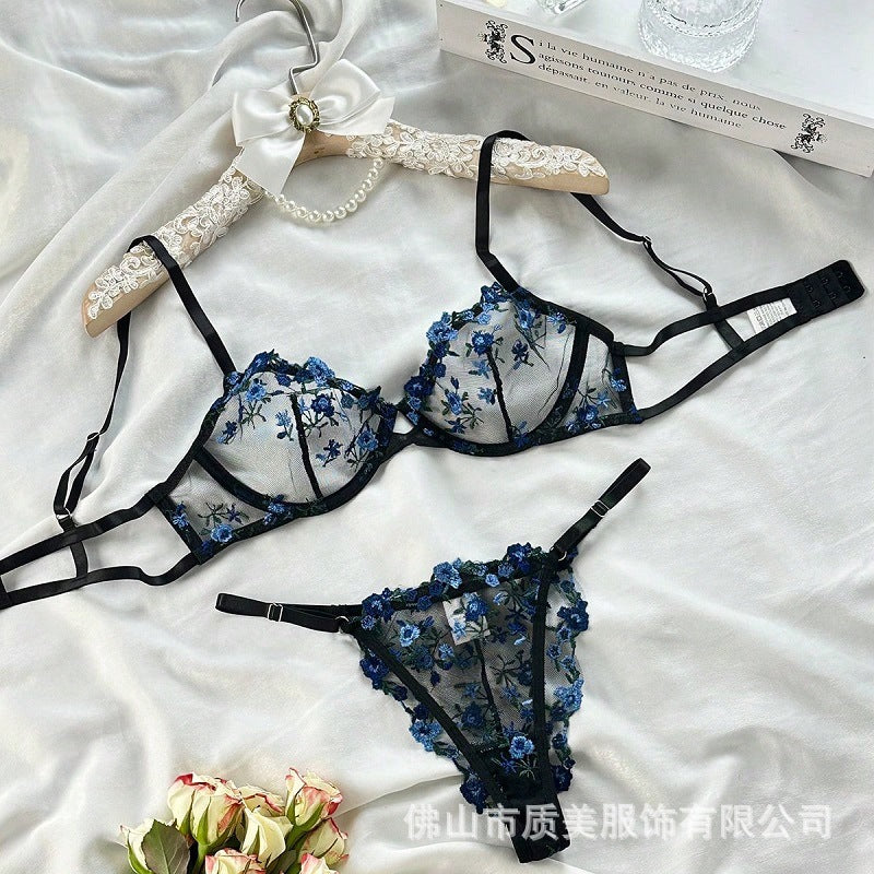 Lingerie for Women Sexy Floral Embroidered See Through Underwire Bra and Panty Set - Seldom Seen Styles