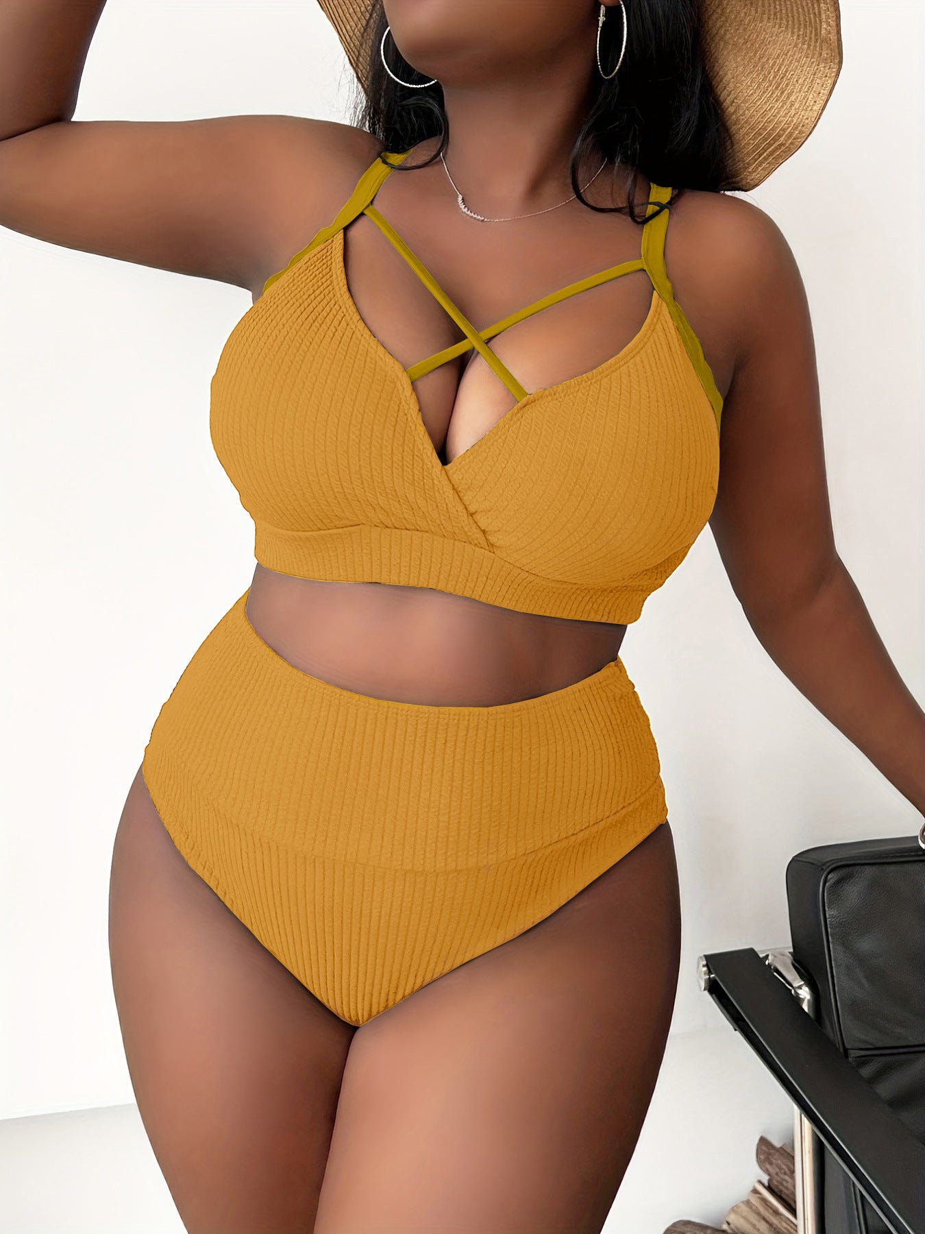 bathing suits for large bust  Plus Size  Sexy Plus Size  Strap High Waist Bikini Swimsuit - Seldom Seen Styles