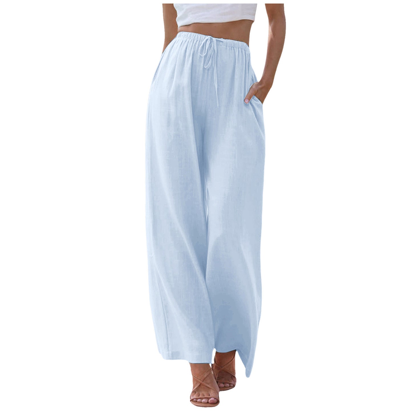 Women's Linen Summer Palazzo Pants Flowy Wide Leg Beach Pants with Pockets - Seldom Seen Styles