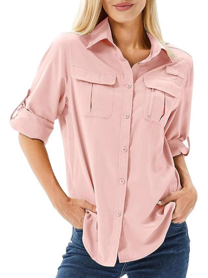 Women's UPF 50 Long Sleeve Sun Protection Shirts Safari Fishing Hiking
