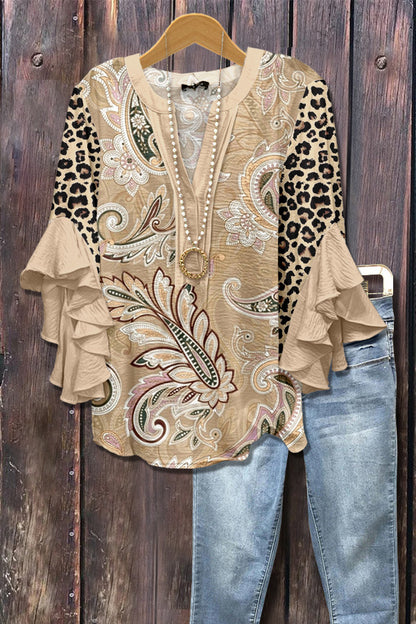 Haut à manches volantées et imprimé floral rétro pour femme, tenue vintage des années 90, chemises amusantes, élégantes et classe, jolie tenue d'été