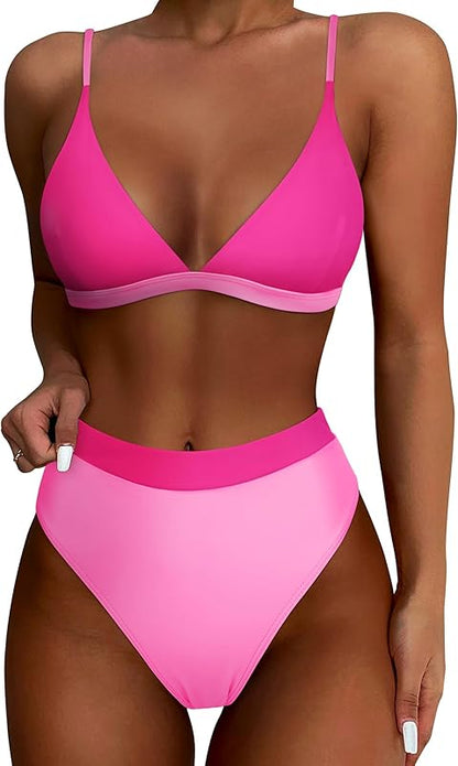 Women High Waisted High Cut Bikini Set Sexy Triangle Two Piece Swimsuits - Seldom Seen Styles