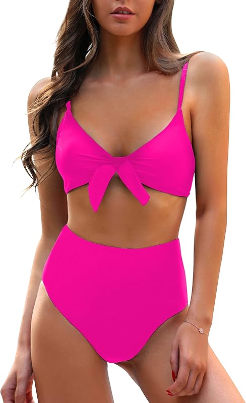 Womens High Waisted Bikini Set Tie Knot High Rise Two Piece Swimsuits Bathing Suits - Seldom Seen Styles