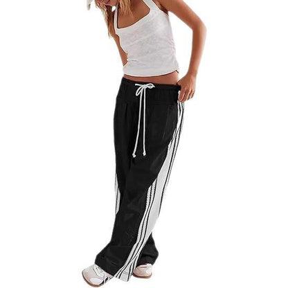 Women Y2k Track Pants Side Striped Wide Leg Baggy Pants Casual Drawstring Waist Parachute Sweatpants Streetwear