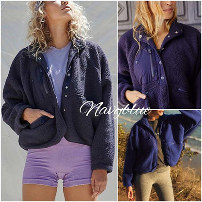 Women's Fuzzy Sherpa Fleece Jacket Winter Spring Coat Warm Button-Down Nurse Outfit for Fall & Daily Wear
