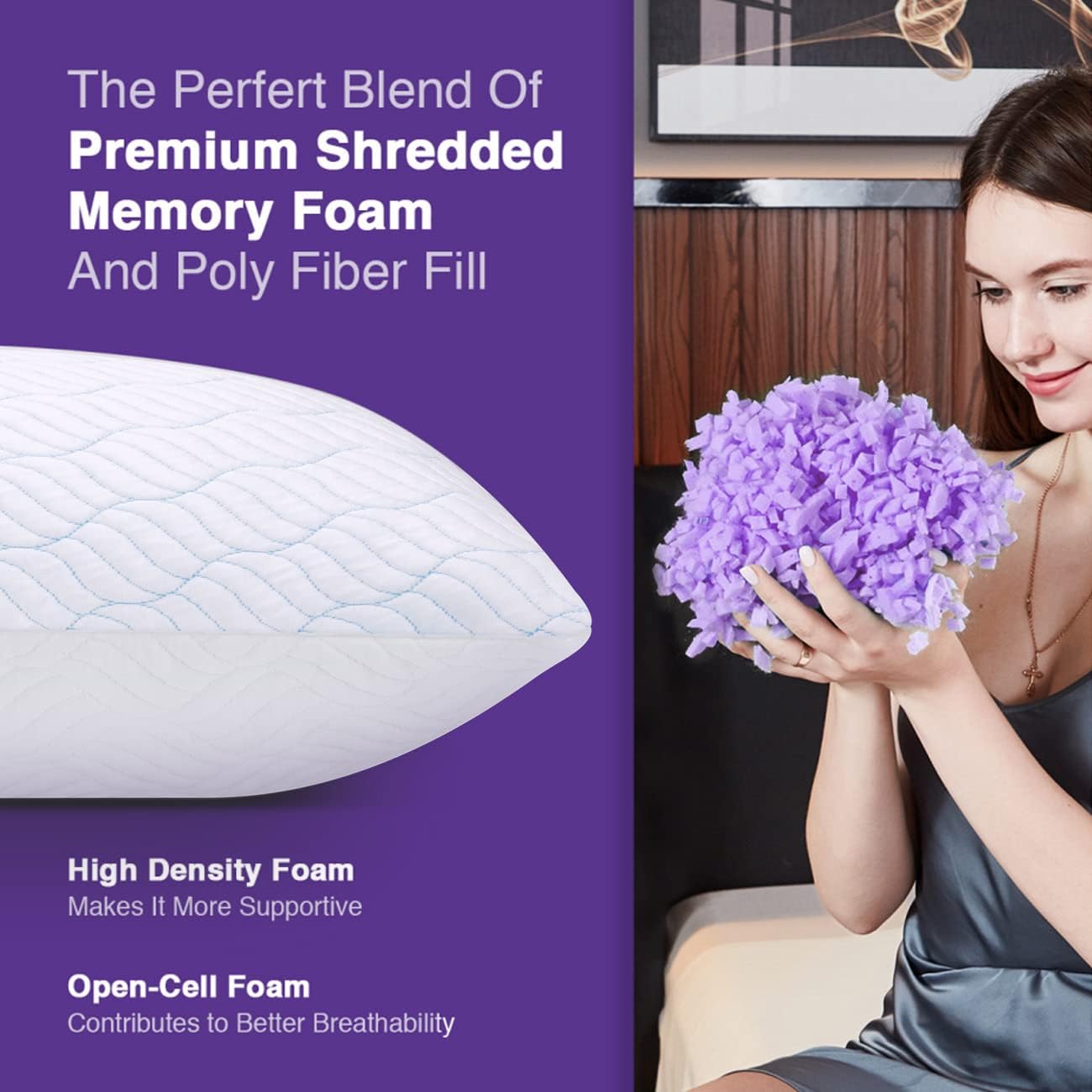 Cooling Pillows Queen Size Set of 2, Memory Foam Pillows with Zipper, Adjustable Firmness for Sleeping Cool Cold Pillow to Hot, Side, Back and Stomach Sleepers, 2 Pack, 20x30 - Seldom Seen Styles
