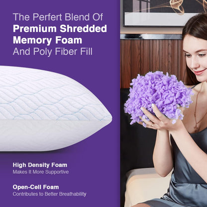 Cooling Pillows Queen Size Set of 2, Memory Foam Pillows with Zipper, Adjustable Firmness for Sleeping Cool Cold Pillow to Hot, Side, Back and Stomach Sleepers, 2 Pack, 20x30