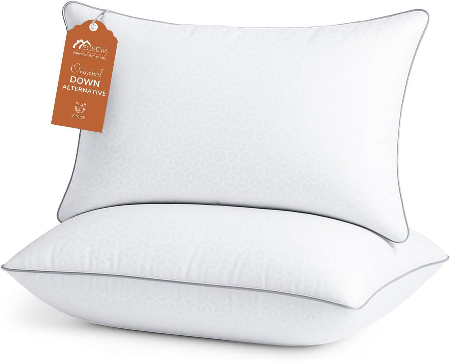 Sasttie Pillows Queen Size Set of 2, Bed Pillows for Side, Back, and Stomach Sleepers - Oeko-Tex Certified Down Alternative Plump Filling - Hotel Quality and Machine Washable, 2 Pack - Seldom Seen Styles