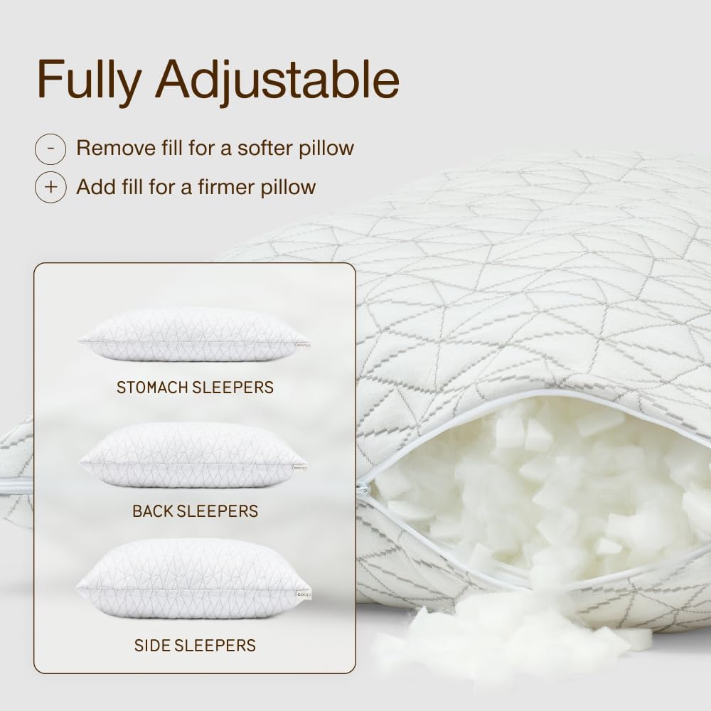 Coop Home Goods Original Adjustable Pillow, Queen Size Bed Pillows for Sleeping, Cross Cut Memory Foam Pillows - Medium Firm Back, Stomach and Side Sleeper Pillow, CertiPUR-US/GREENGUARD Gold - Seldom Seen Styles