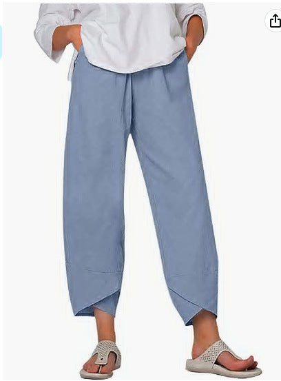 Damen Caprihose Lässige Sommerhose aus Baumwolle Kurzhose Loungehose