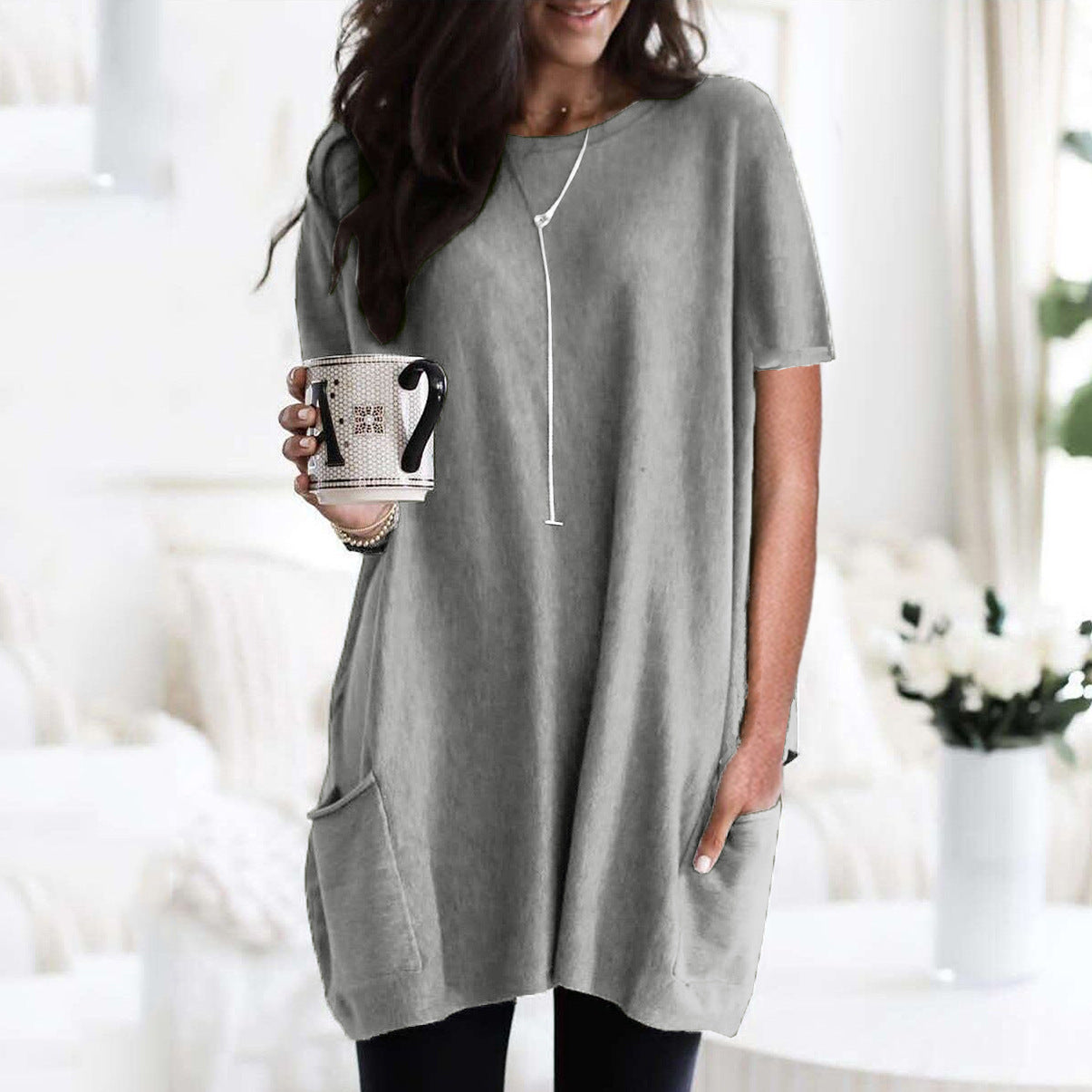 Womens plus size long sleeve tops crewneck lightweight sweatshirt loose casual oversized T shirts with pockets