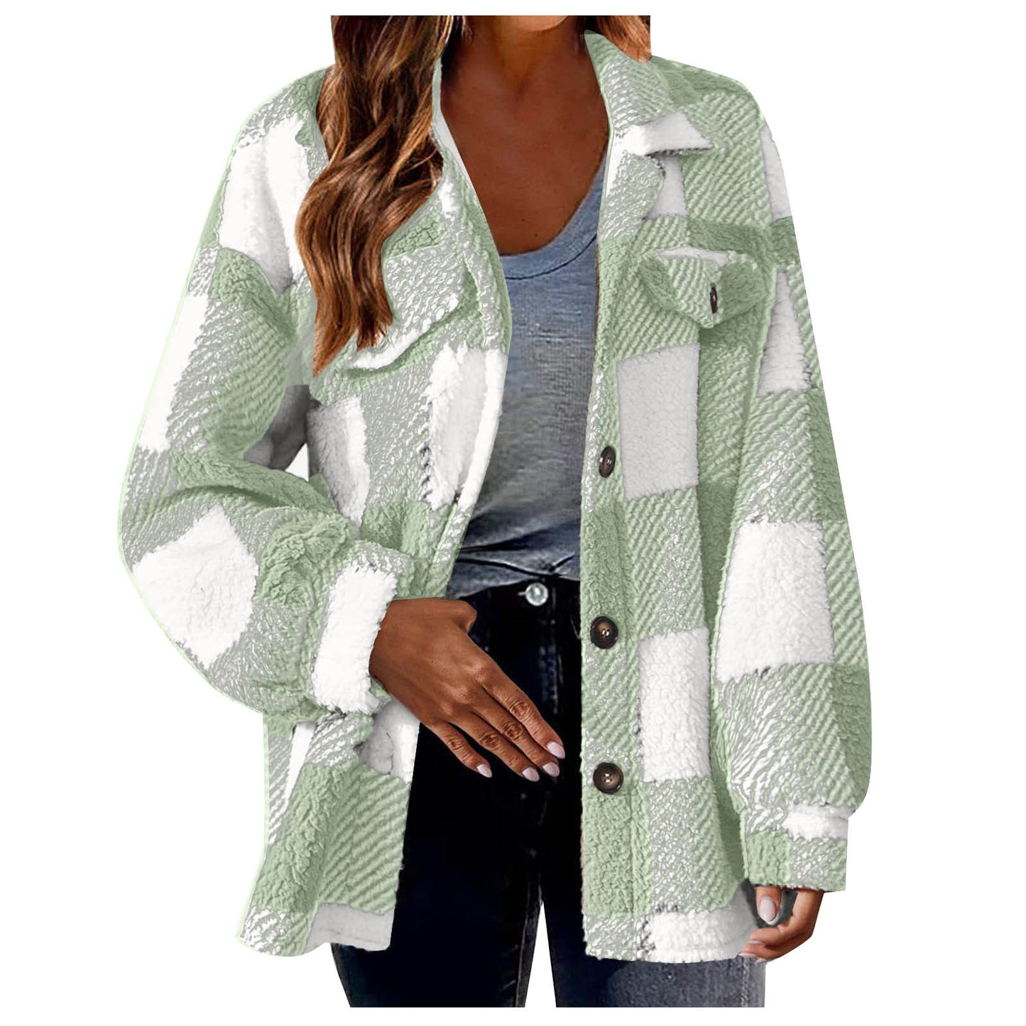 Plaid Pattern Button Front Jacket, Elegant Long Sleeve Warm Coat, Autumn and Winter, Women's Clothing