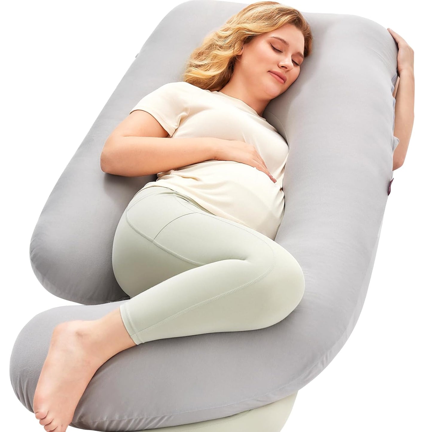 Momcozy Pregnancy Pillows with Cooling Cover, U-Shaped Full Body Maternity Pillow for Side Sleepers 57 Inch - Support for Back, Hip, Belly, Legs for Pregnant Women - Seldom Seen Styles