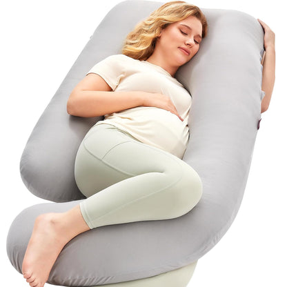 Oreillers de grossesse Momcozy avec housse rafraîchissante, oreiller de maternité intégral en forme de U pour dormeurs latéraux 145 cm - Soutien du dos, des hanches, du ventre et des jambes pour les femmes enceintes