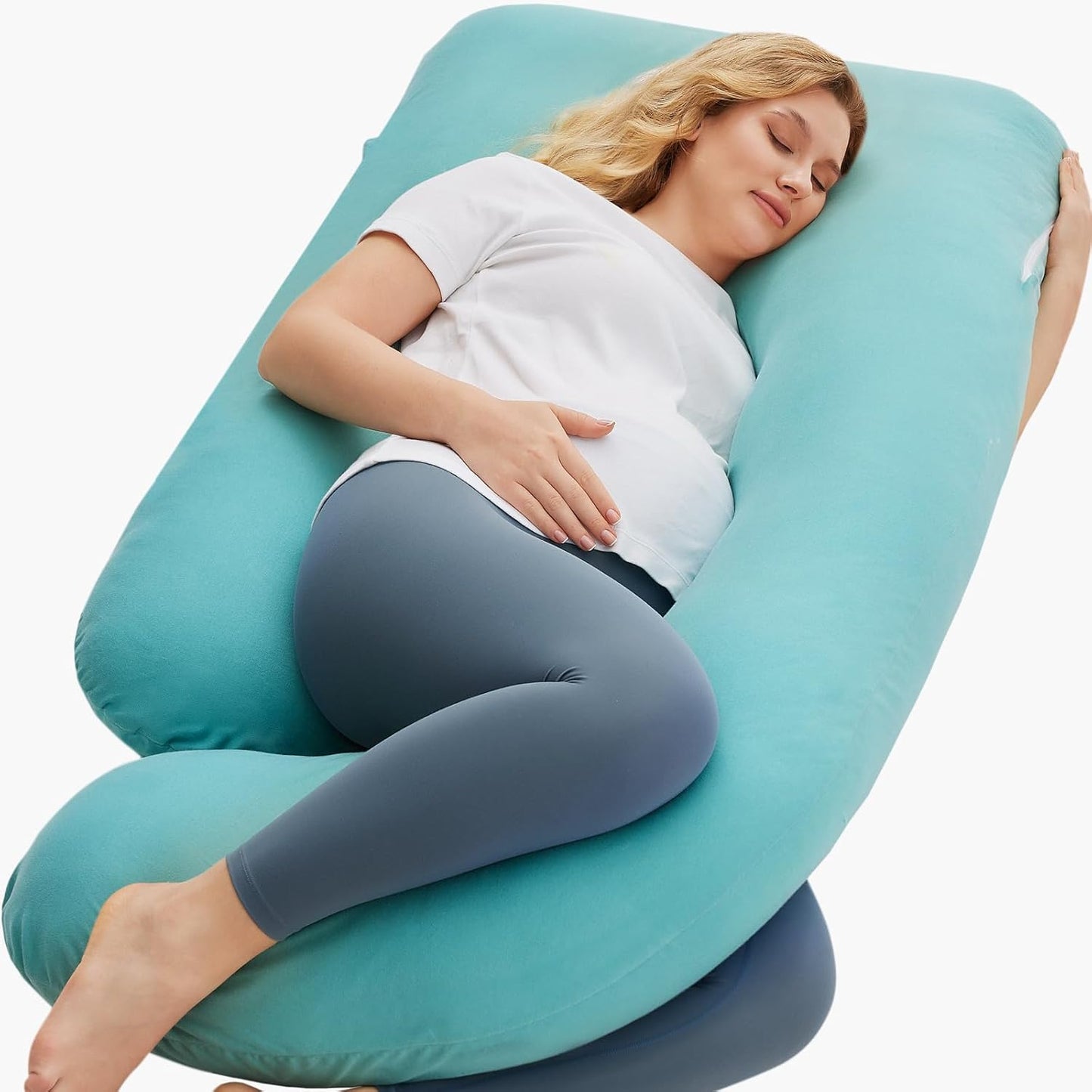 Momcozy Pregnancy Pillows with Cooling Cover, U-Shaped Full Body Maternity Pillow for Side Sleepers 57 Inch - Support for Back, Hip, Belly, Legs for Pregnant Women - Seldom Seen Styles
