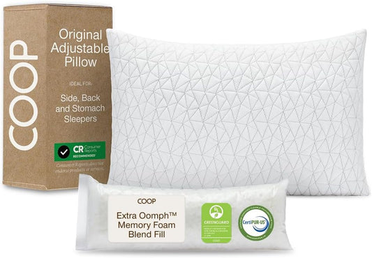 Coop Home Goods Original Adjustable Pillow, Queen Size Bed Pillows for Sleeping, Cross Cut Memory Foam Pillows - Medium Firm Back, Stomach and Side Sleeper Pillow, CertiPUR-US/GREENGUARD Gold - Seldom Seen Styles