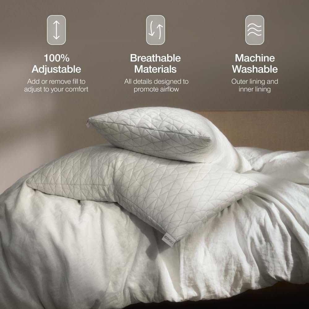 Coop Home Goods Original Adjustable Pillow, Queen Size Bed Pillows for Sleeping, Cross Cut Memory Foam Pillows - Medium Firm Back, Stomach and Side Sleeper Pillow, CertiPUR-US/GREENGUARD Gold - Seldom Seen Styles