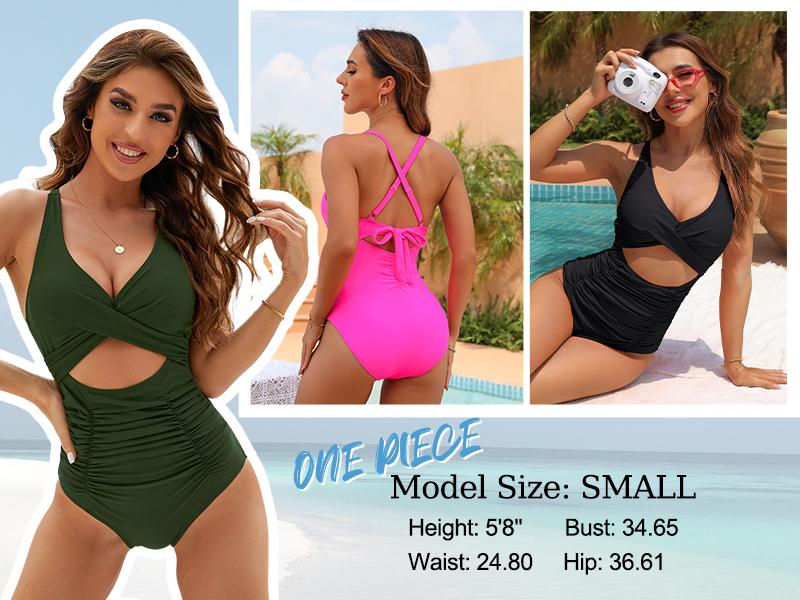 Womens One Piece Swimsuits Push Up Tummy Control Bathing Suits V Neck Cutout Modest Swimwear - Seldom Seen Styles