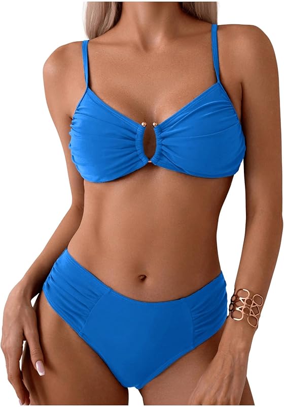 Women's Two Piece Bikini Set Ring Linked Ruched Underwire Bikini Bathing Suit Swimwear Set Swimming Suit - Seldom Seen Styles