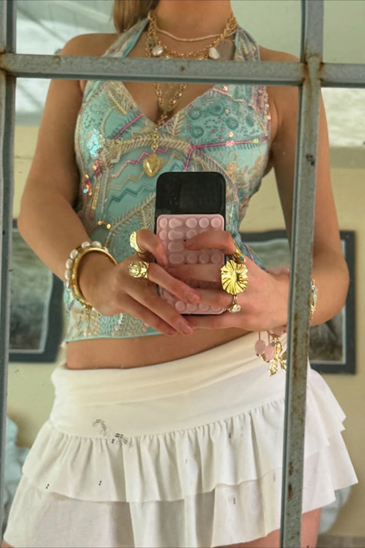 Sequin V Neck Tie Back Halter Top - Seldom Seen Styles