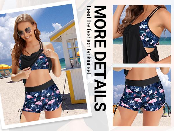 women-tankini-swimsuits-two-piece-tummy-control-bathing-suits-blouson-swim-tank-top-with-boy-shorts - Seldom Seen Styles